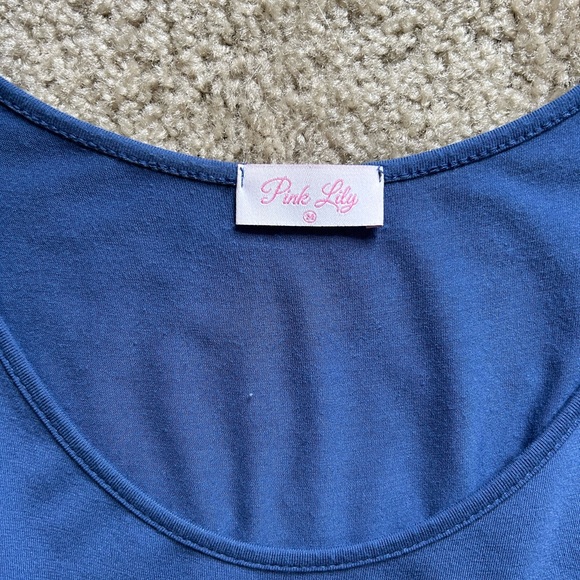 Blue romper. Light weight, cinches above waist for fitted look. - Picture 3 of 3